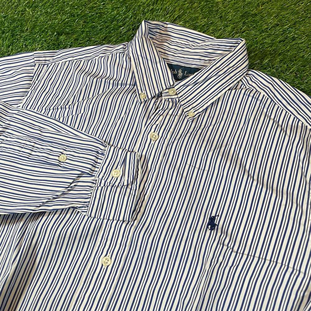 Ralph Lauren Classic Fit Blue and White Striped Long Sleeve Button Down Size L